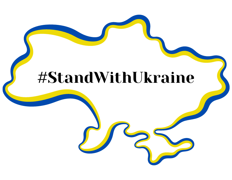 #STAND WITH UKRAINE Stand with Ukraine, the map of Ukraine blue and yellow